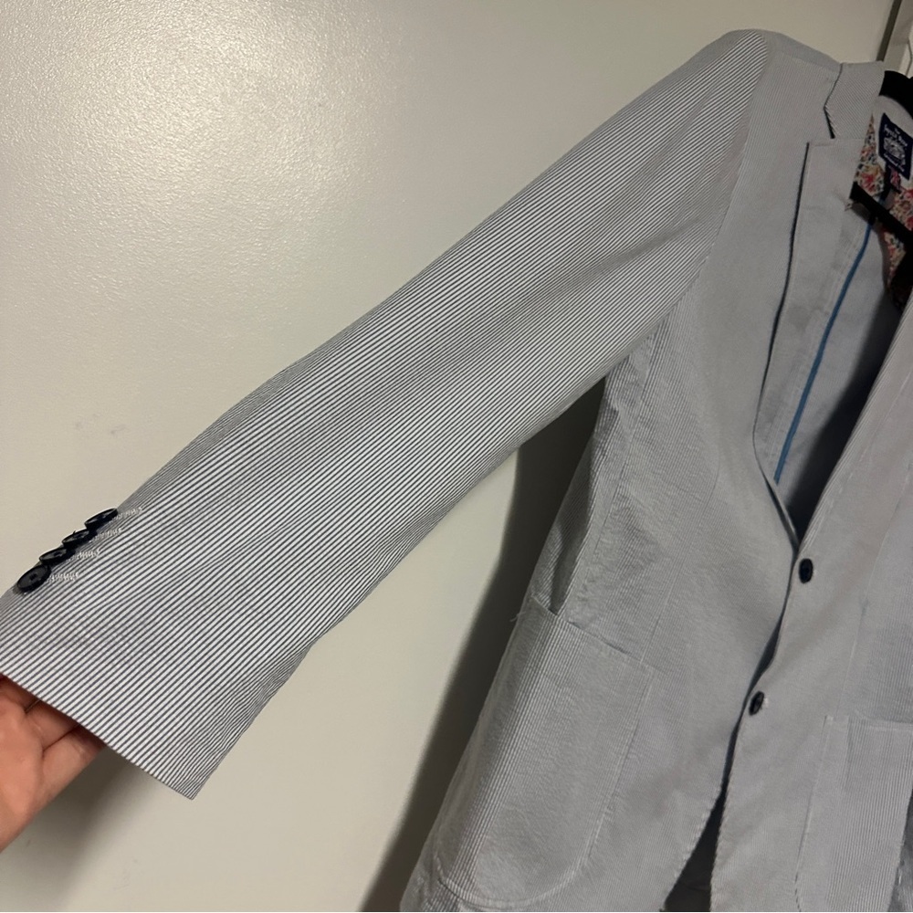 SAVILE ROW CO maddox stripped Blue cotton Blazer Men’s size 42L - Picture 5 of 7